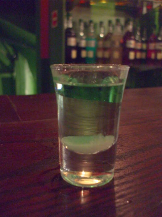 A glass of absinthe in the Delirium Tremens absinthe bar in Brussels.