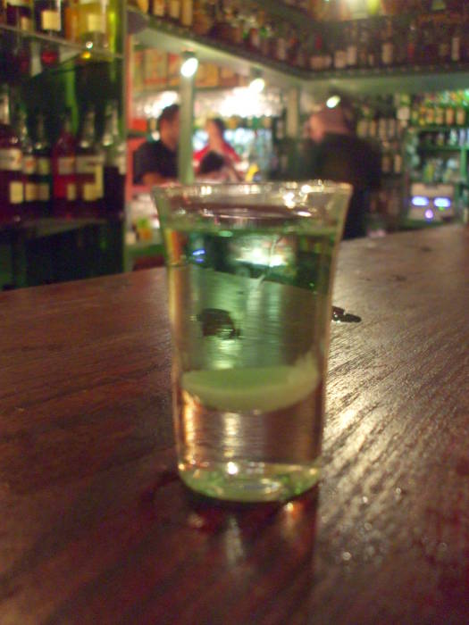 A glass of absinthe in the Delirium Tremens absinthe bar in Brussels.