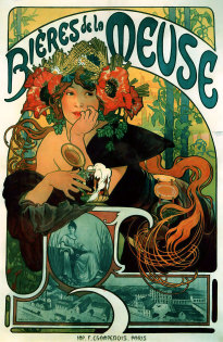 Art Nouveau poster for Belgian beer: 'Bieres de la Meuse'.