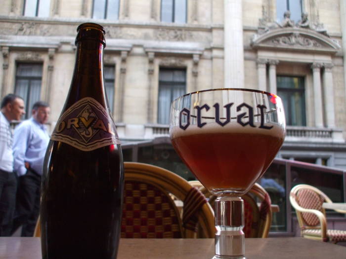 Orval beer at a cafe next to the Bourse in Brussels.