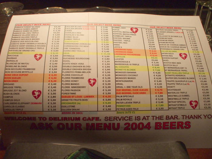 The enormous beer menu in the Delirium Tremens cafe in Brussels.