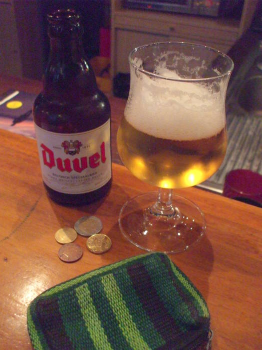 A Duvel beer at the Hostel Jacques Brel in Brussels.