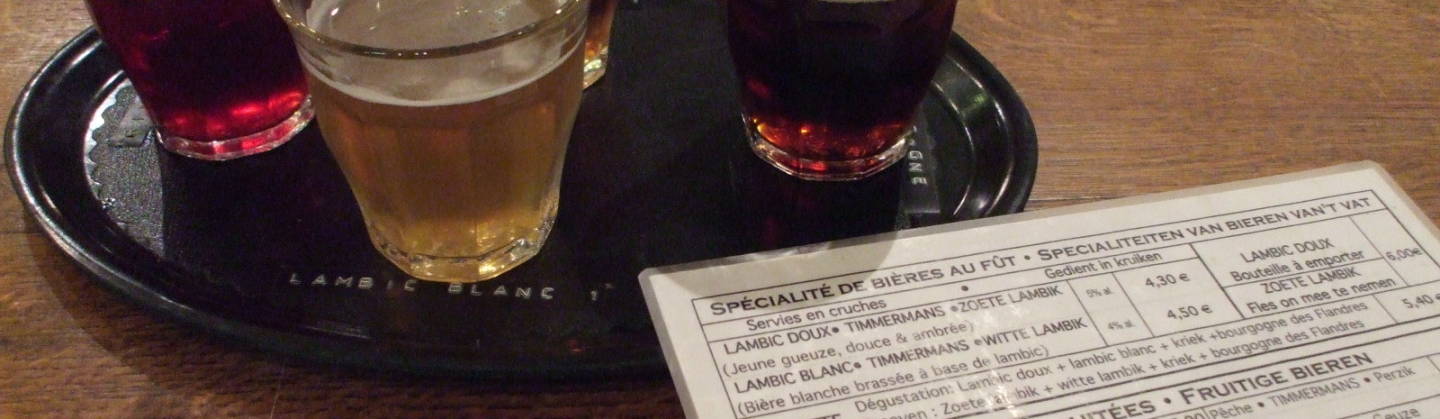 Dégustation or sampler of varities of beer at La Bécasse cafe in Brussels.