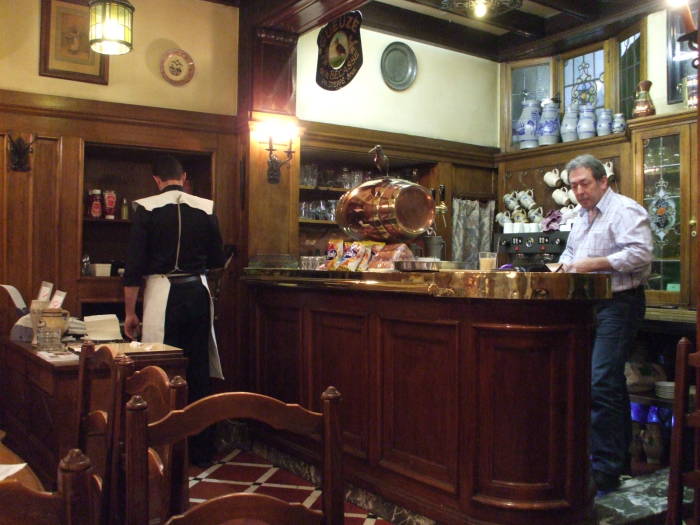 The bar area in À la Bécasse cafe in Brussels: lambic, geuze, and kreik.