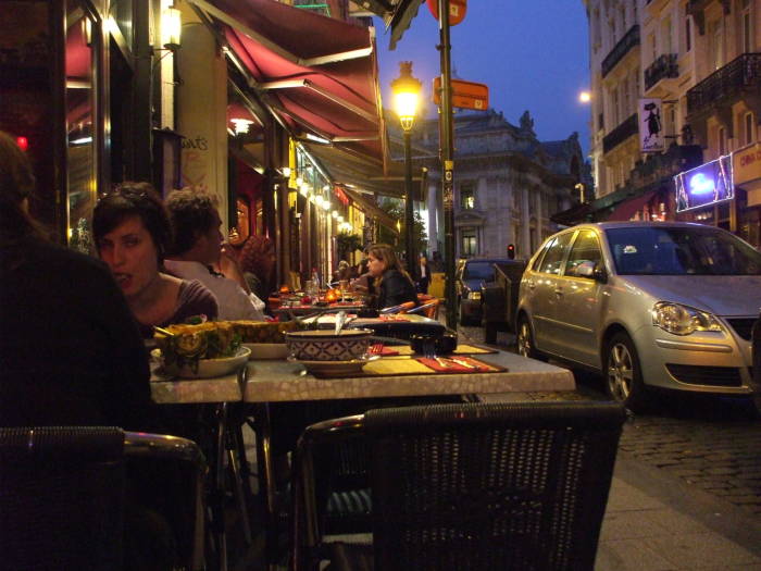Eating at a sidewalk table at Lotus Thai in Brussels.