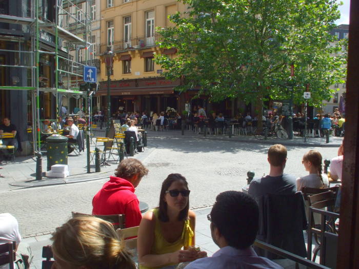 View from the downstairs bar at the Mappa Mundo bar in Brussels, in the afternoon.