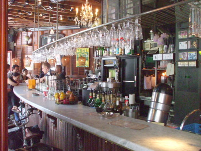 The downstairs bar area at the Mappa Mundo bar in Brussels, in the afternoon.