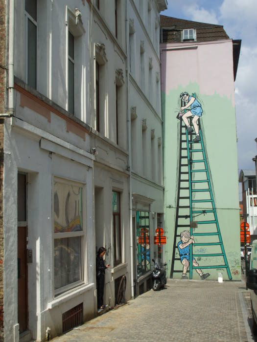 Comic and graphic novel art: Two animated characters are painting the wall.