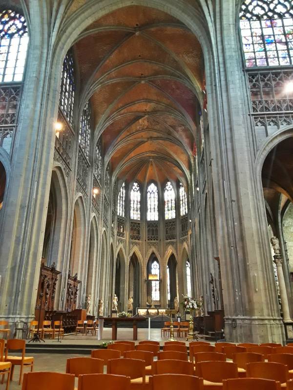 Interior of Saint Waltrude Collegiate Church in Mons.