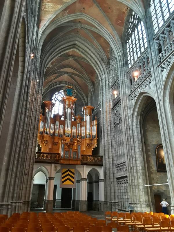 Interior of Saint Waltrude Collegiate Church in Mons.