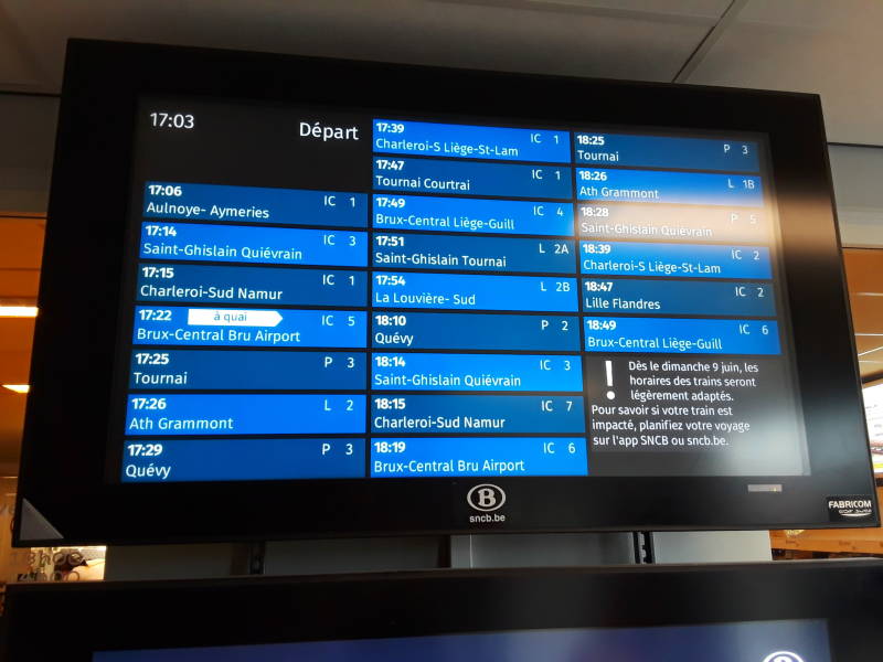 Schedule of trains leaving Mons.