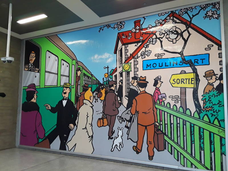 Tintin artwork in the Midi Station in Brussels.