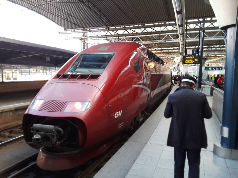 My Thalys high-speed train in the Midi Station in Brussels.