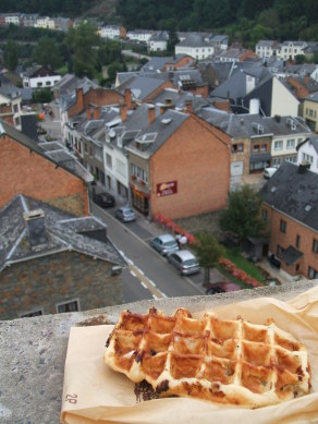 A real Belgian waffle!  Overlooking Houffalize, Belgium.