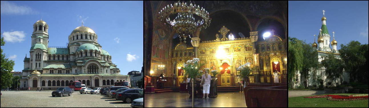 Aleksandr Nevsky Cathedral in Sofia; Sveta Nedelya Cathedral in Sofia; Kram Svati Nikolai Cathedral in Sofia.