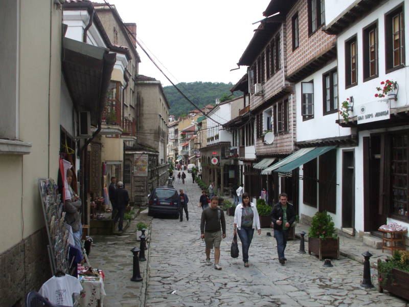 Street in Varosha district in Veliko Tarnovo, Bulgaria.