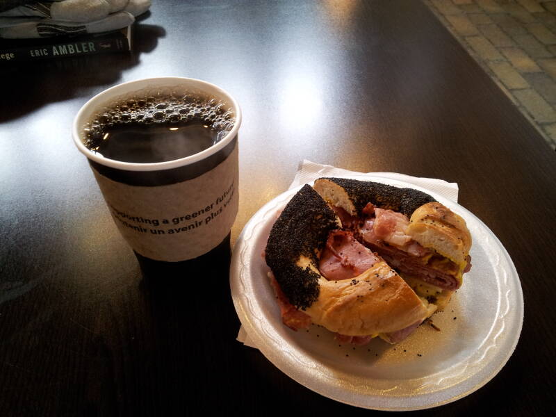 Breakfast in Canada: bagel with smoked meat at the By Ward Market in Ottawa.
