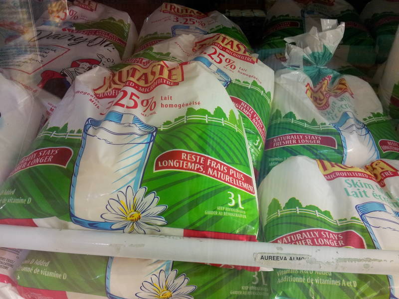 Bags of milk in Canada.