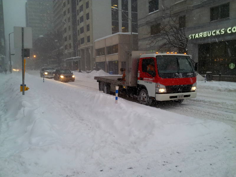 Snow in Ottawa almost closes the bicycle lane.