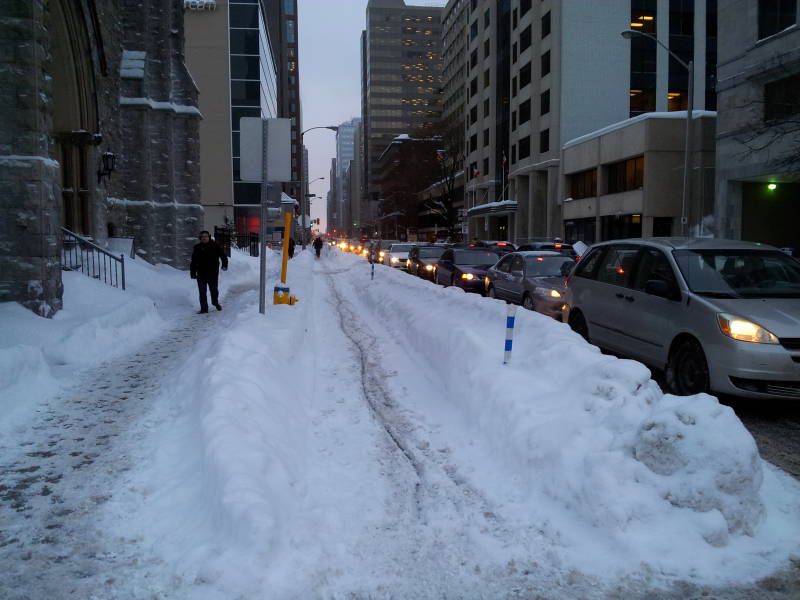 Snow in Ottawa almost closes the bicycle lane.