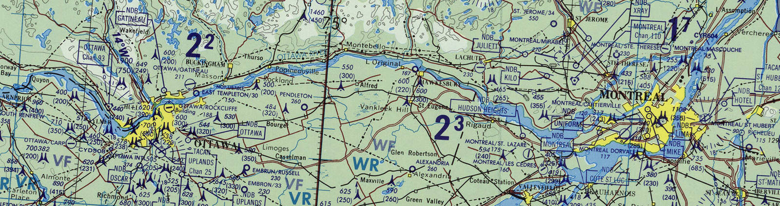 Map of Canada showing Ottawa and Montreal.