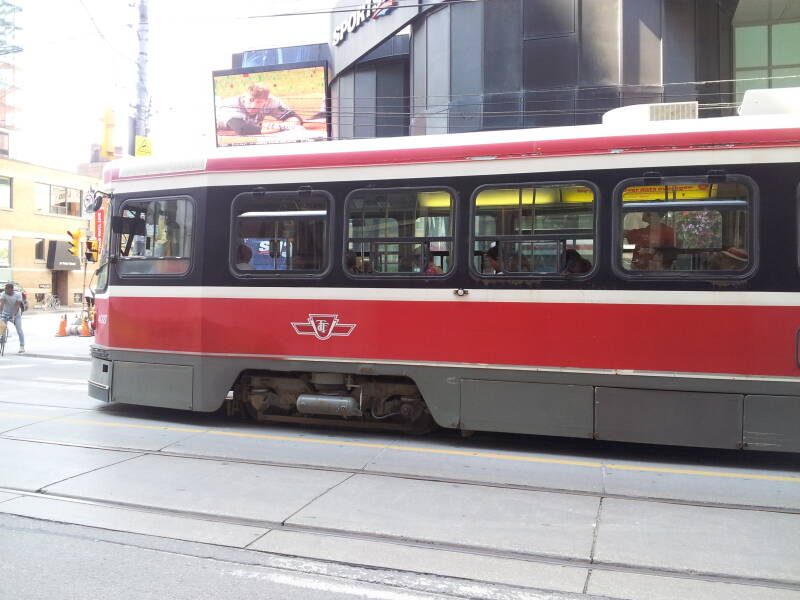 Street car in the Entertainment District of Toronto.