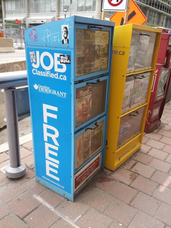 Newspaper boxes in Toronto.