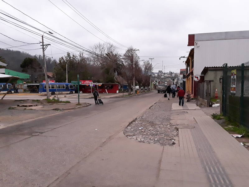Walking from the train station toward Plaza de Armas in Constitución