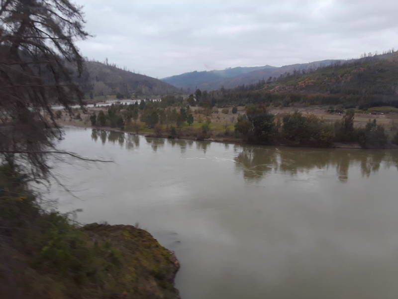 View of Maule river from narrow-gauge train between Constitución Station and Talca