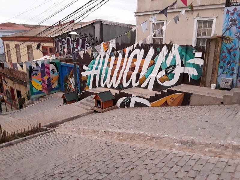 Public built dog houses for stray dogs along Calle Templeman in Valparaíso, Chile