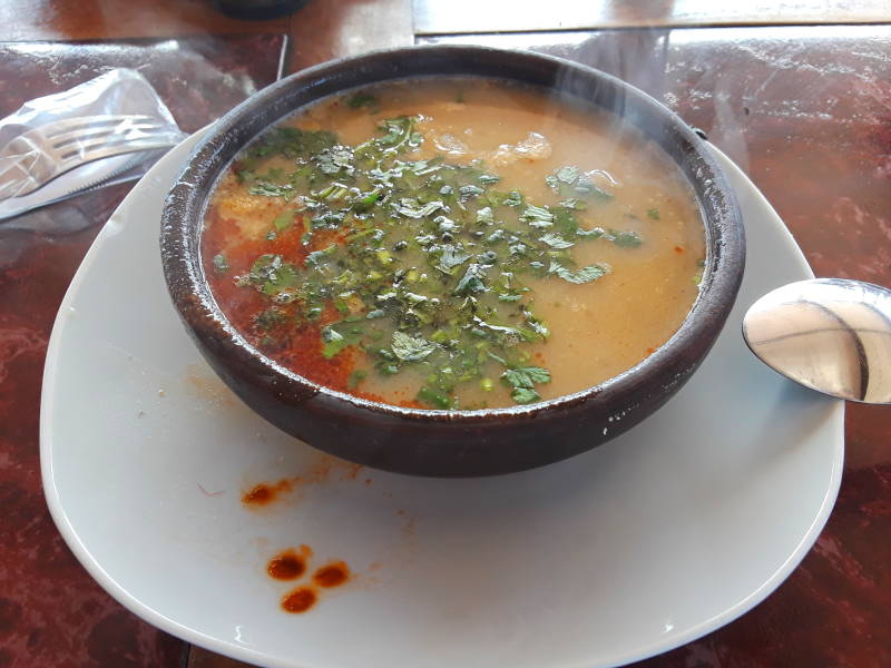 Seafood soup at the El Romane waterfront cafe in Coquimbo.
