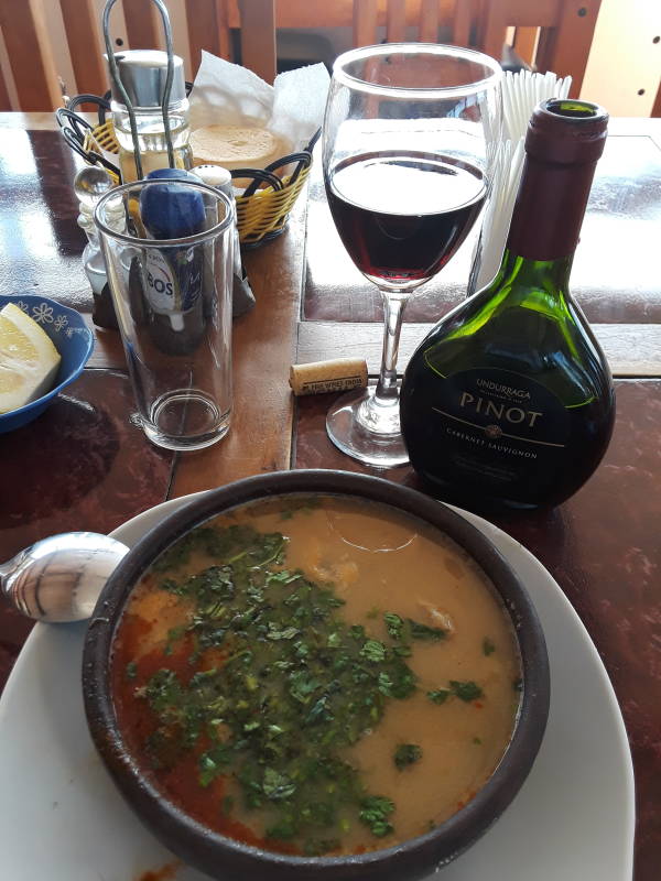 Seafood soup at the El Romane waterfront cafe in Coquimbo.