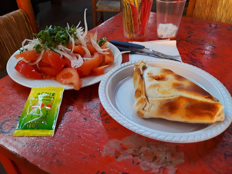 Salad and empenada at La Piojera in Santiago