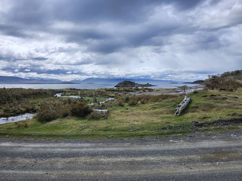 Pulled off the gravel road along the Beagle Channel shoreline.
