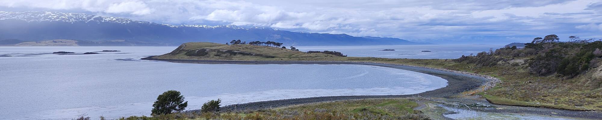 View from beyond the end of the road east from Puerto Williams across Beagle Channel and toward Isla Picton, and beyond that out into the Southern Ocean.