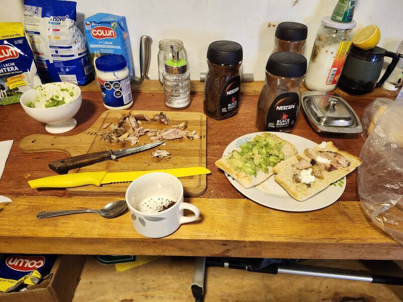 Making breakfast.