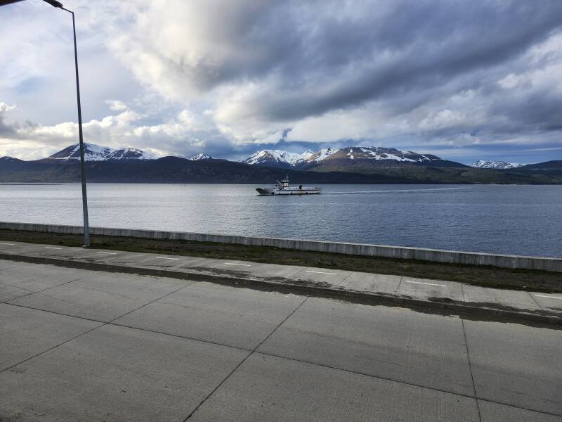 Ferry pulling in after crossing the Beagle Channel.