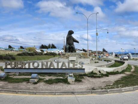 Mylodon or giant ground sloth welcoming visitors to Puerto Natales