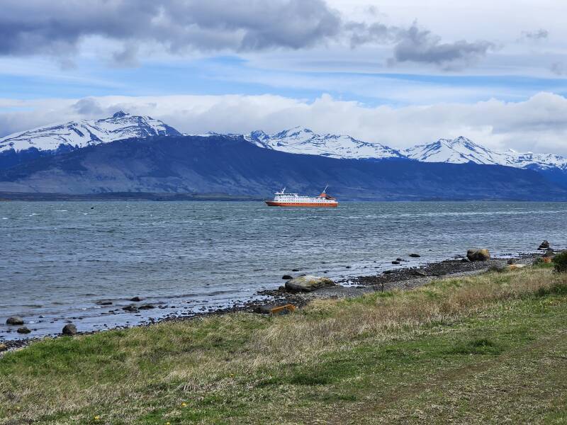 M/V Skorpios III leaving Puerto Natales for a three-night cruise through the glacial fjords.