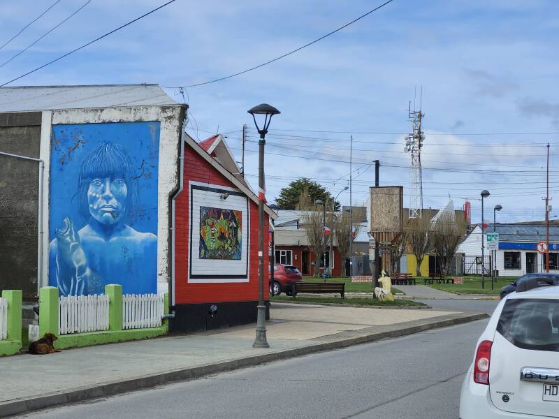 Mural showing indigenous peoples.