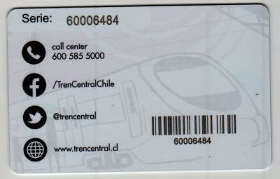 TrenCentral card for travel between Santiago and Rancagua, Chile.