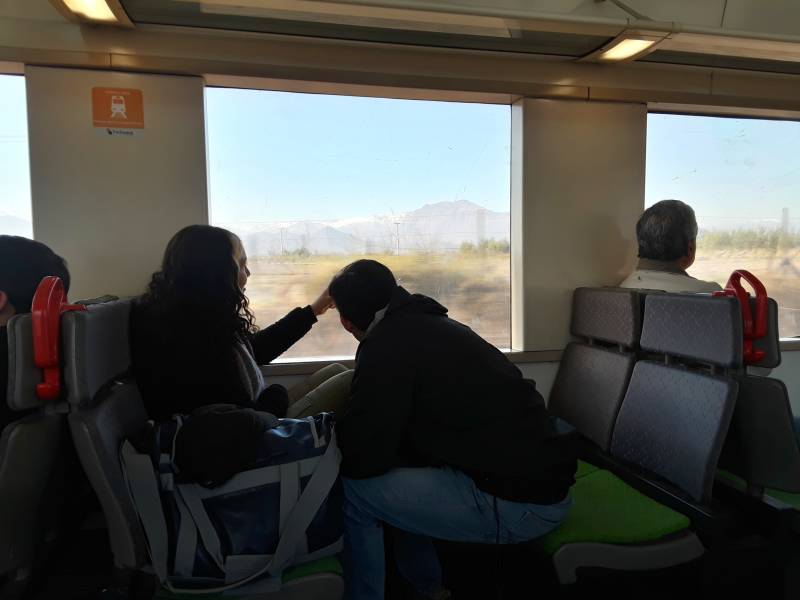 Andes mountains seen from Metrotrén from Santiago to Rancagua, Chile.