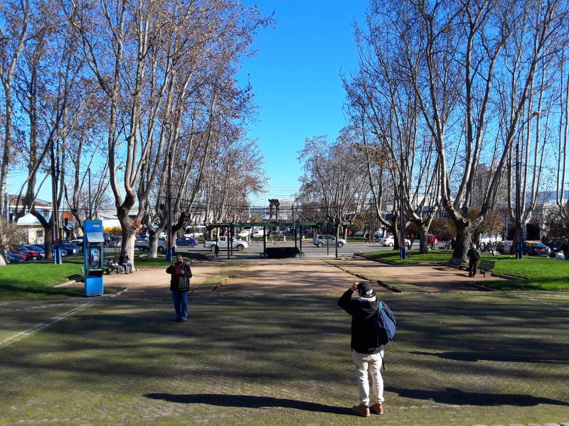 Exiting the Talca train station.