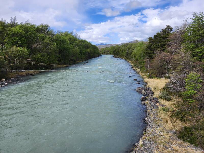 Remains of old footbridge over Rio Avutardas near Lago Grey.