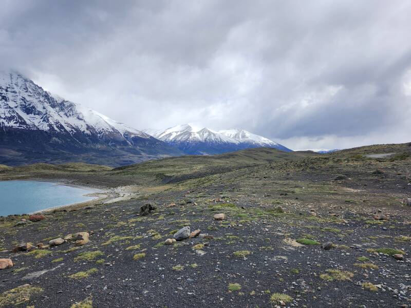 Monte Almirante Nieto and Cerro Paine beyond a small lake.