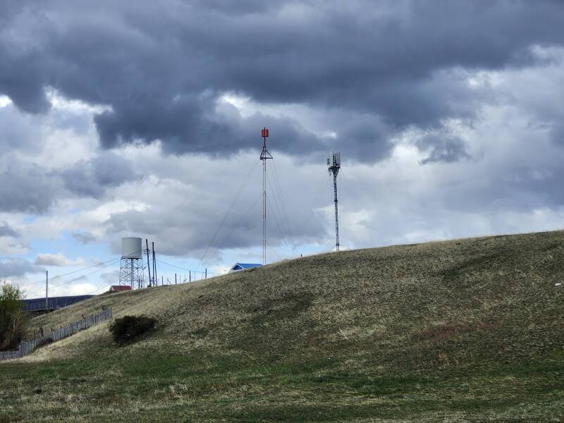 Water tank and mobile phone tower in Cerro Castillo.