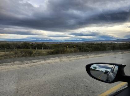 Driving north on Highway 9 past Puerto Natales to Cerro Castilla and Torres del Paine.