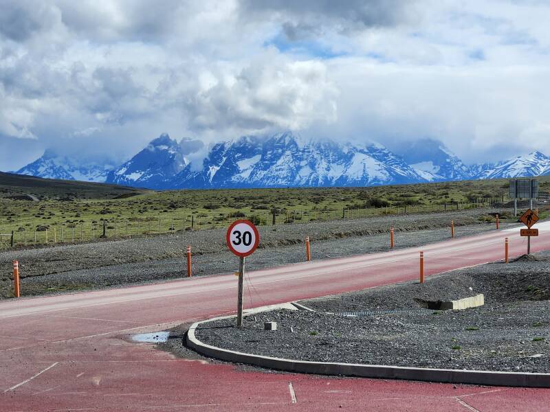 Road leaving Highway 9 to enter Torres del Paine.