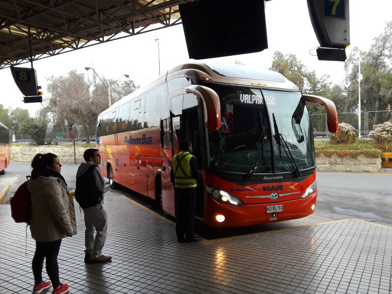 Pullman bus about to leave Santiago for Valparaíso, Chile