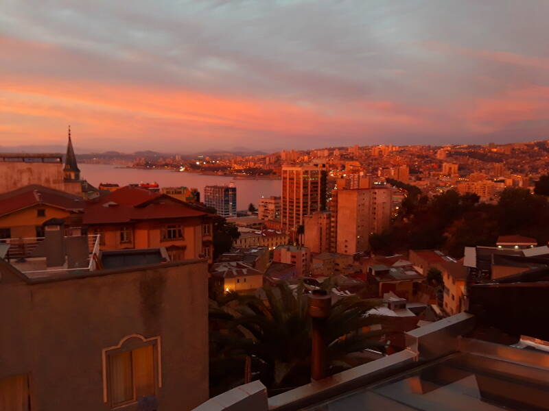 Sunset over Cerro Alegre area in Valparaíso, Chile